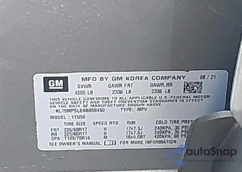 2022 Chevrolet Trailblazer Fwd Lt из США, поврежденный, VIN KL79MPSL6NB058490